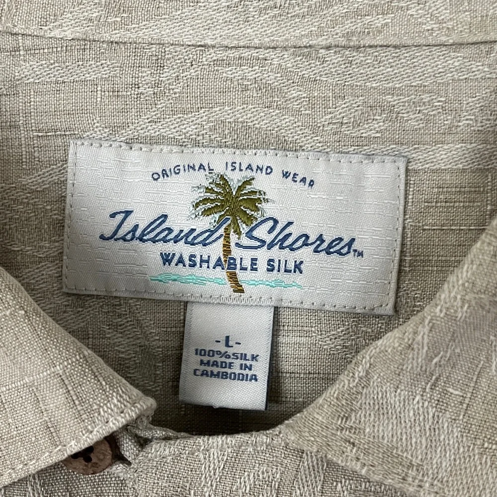 Island Shores Washable Silk Tropical Button Down Shirt, L